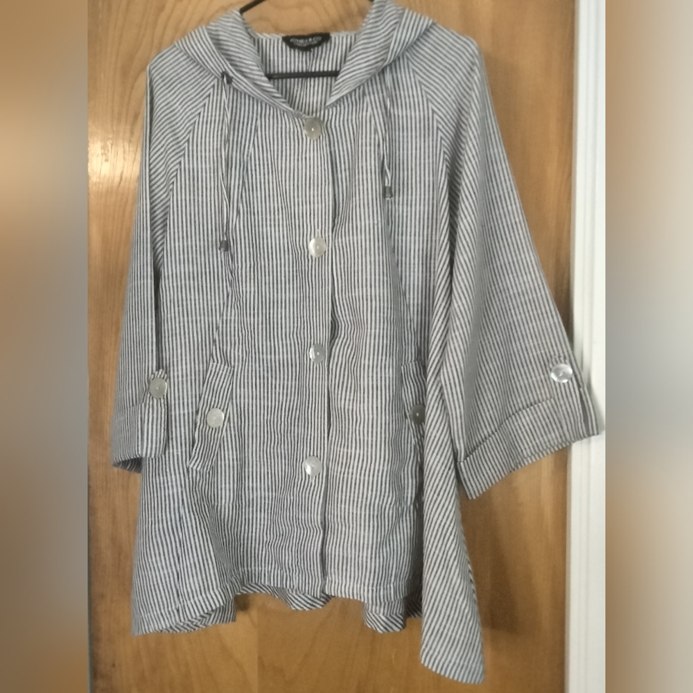 Jones & Co Jones New York Linen Blend Shirt Jacket Striped with Hood Size Large
